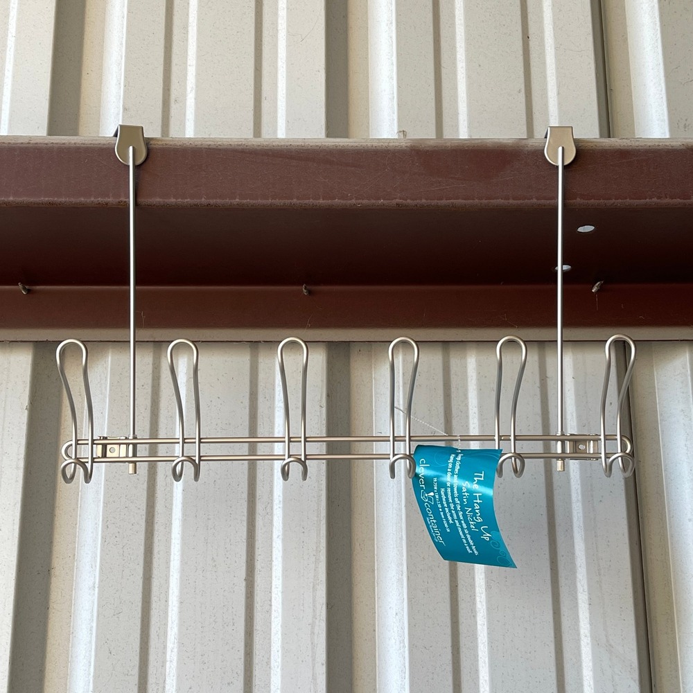 Satin Nickel Over The Door Hook Rack Six Double Hooks Wall Mount - Picture 2 of 4